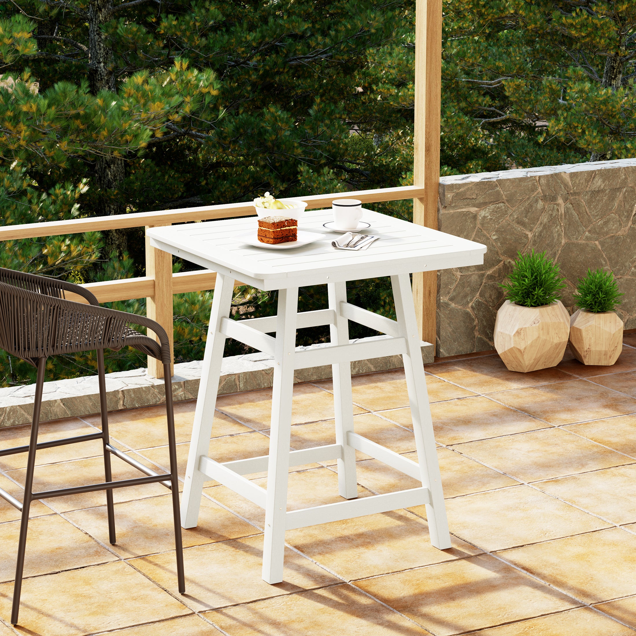 Malibu 30" Square Outdoor Patio Counter High Bistro Bar Table With Umbrella Hole