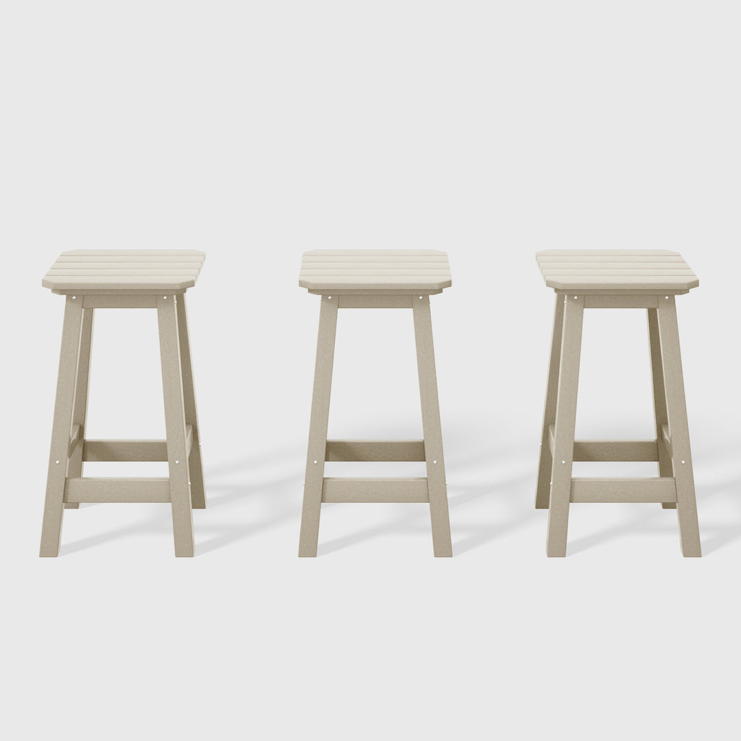 Malibu 24" HDPE Outdoor Patio Square Counter Height Bar Stool (Set of 3)