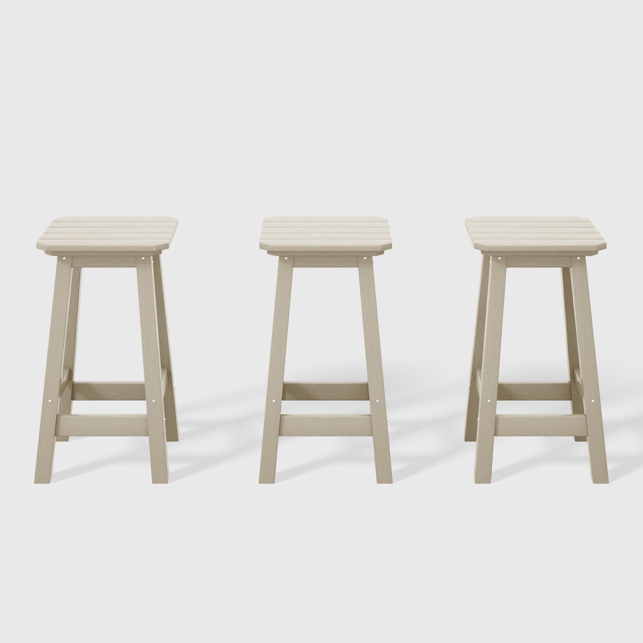 Malibu 24" HDPE Outdoor Patio Counter High Backless Square Bar Stools Set of Three