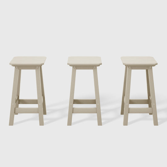 Malibu 24" HDPE Outdoor Patio Square Counter Height Bar Stool (Set of 3)