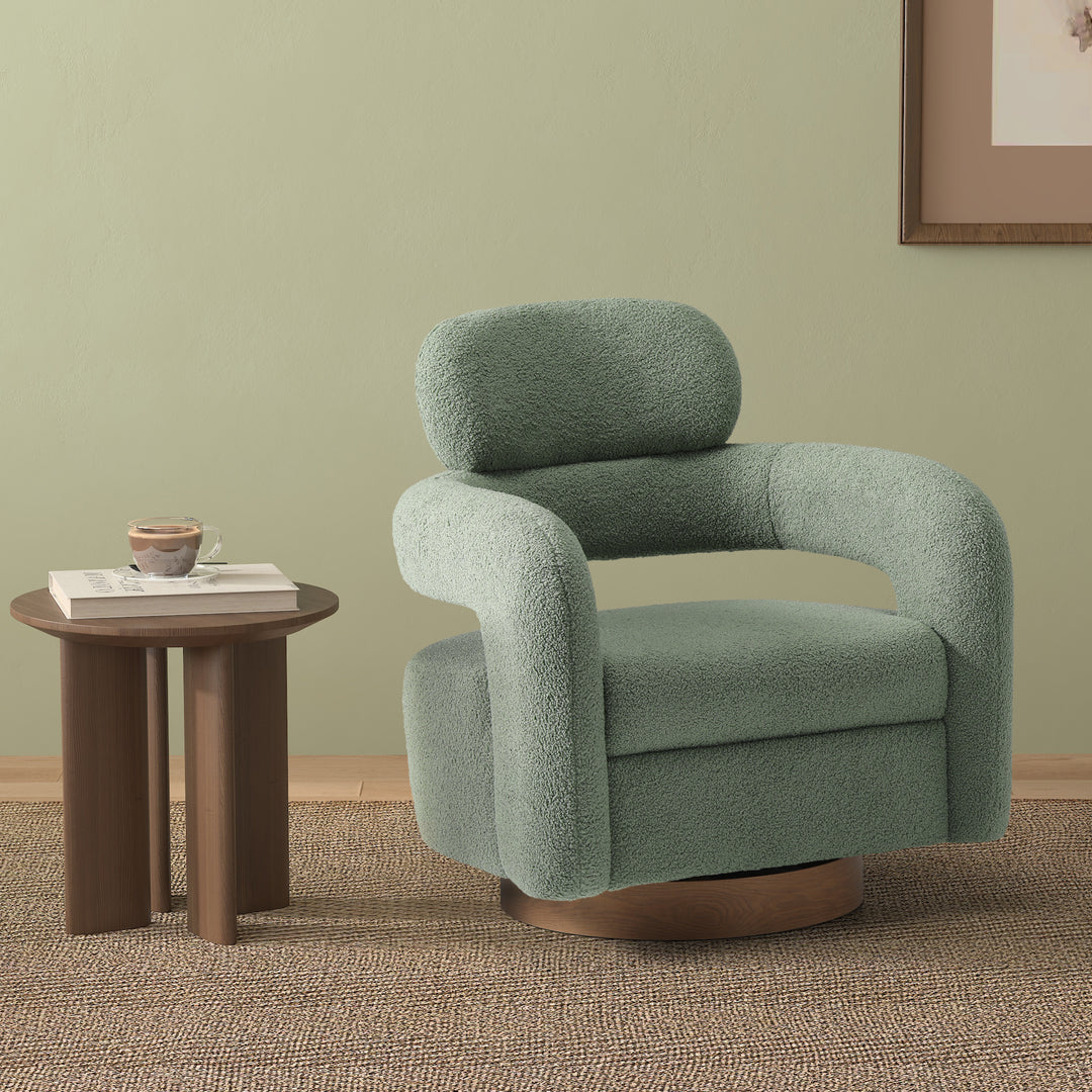 Alexandria Mid-Century Modern Sherpa Swivel Barrel Accent Chair