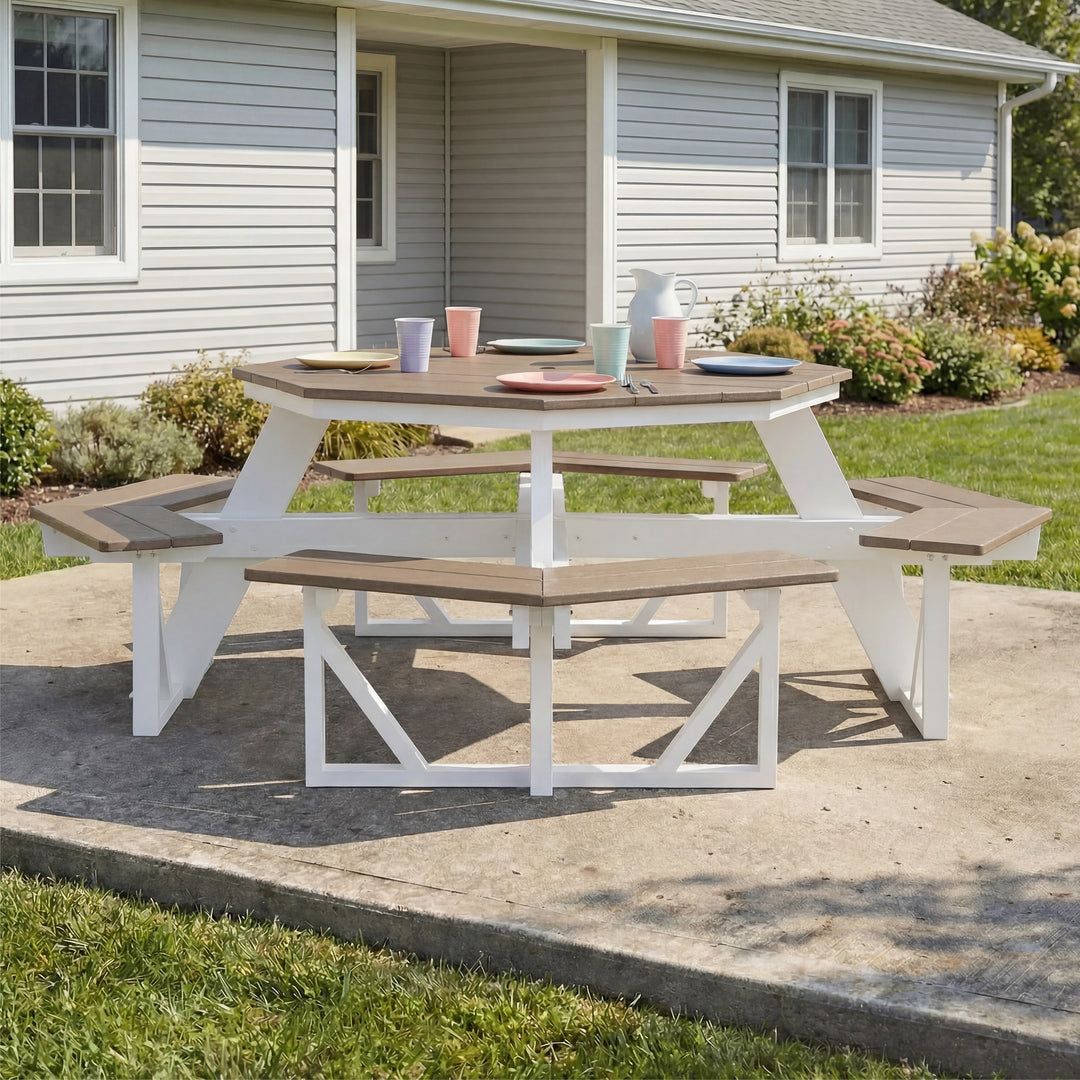 Greenville Outdoor 48" HDPE 8-Person Patio Octagon Picnic Table