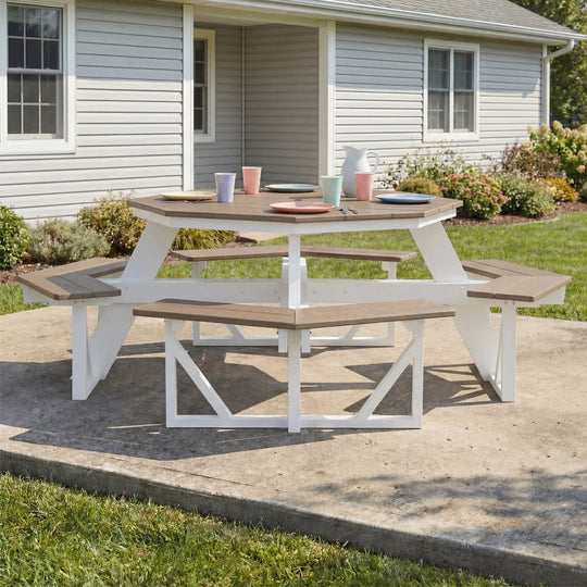 Greenville Outdoor 48" HDPE 8-Person Patio Octagon Picnic Table