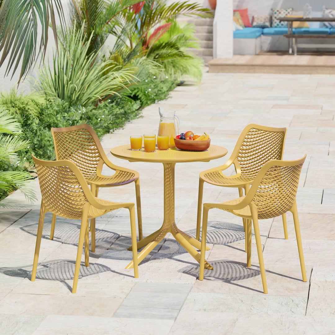 Playa 5-Piece Modern Round Patio Dining Table Set with Stackable Patio Dining Chairs