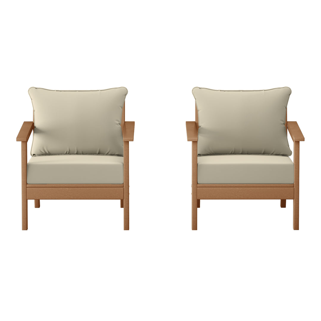 Avalon Outdoor Modern HDPE Patio Club Chairs with Deep Seat Cushions (Set of 2)