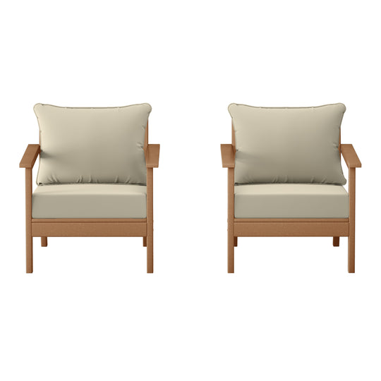 Avalon Outdoor Modern HDPE Patio Club Chairs with Deep Seat Cushions (Set of 2)