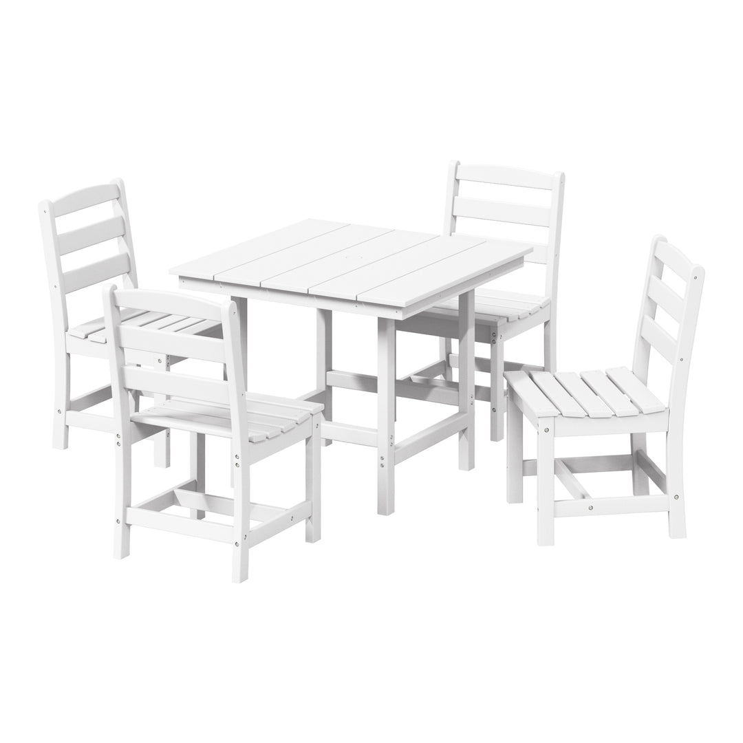Ashore 5-Piece HDPE Outdoor Square Patio Dining Table Set with Armless Side Chairs