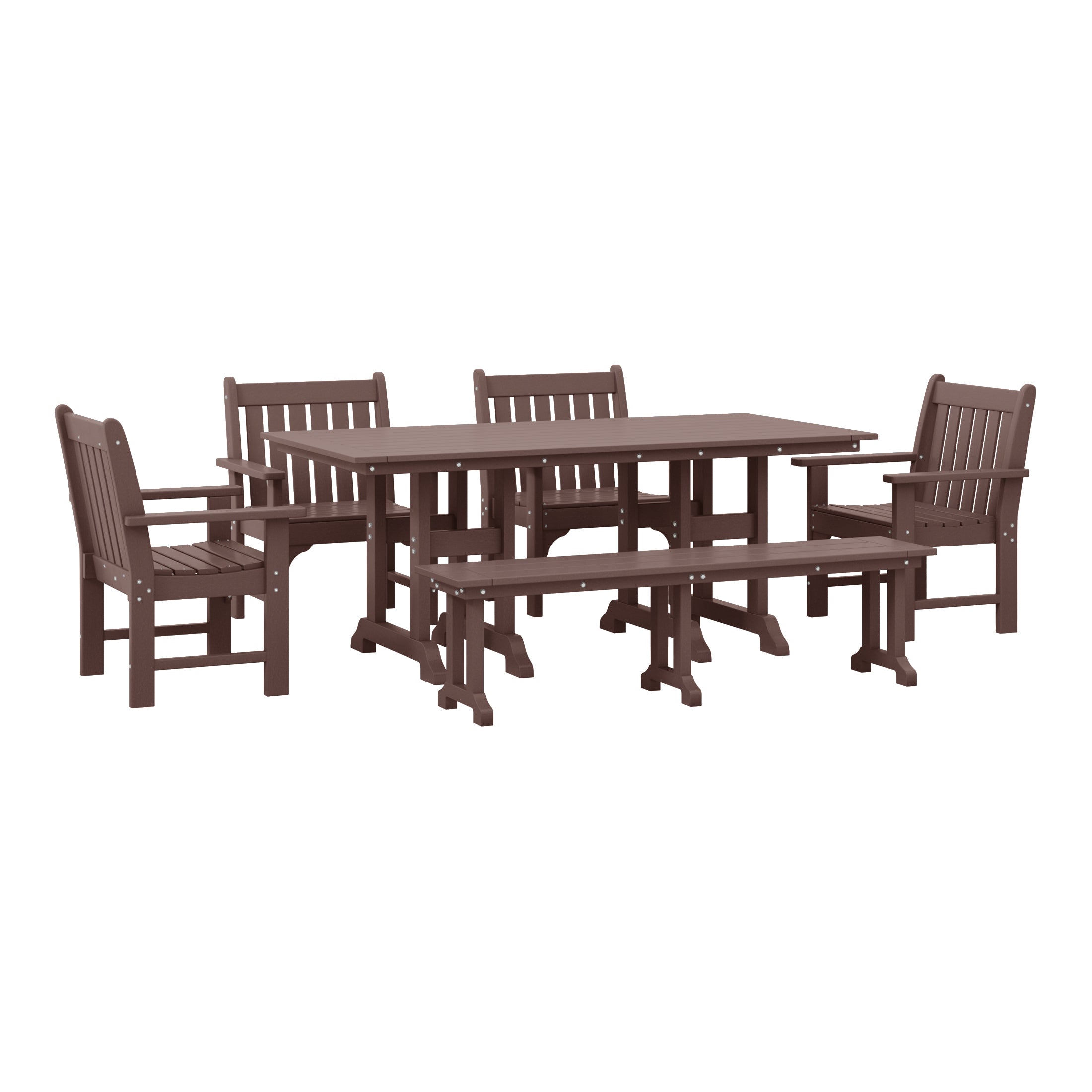 Malibu 6-Piece HDPE Outdoor Rectangle Dining Patio Table and Chairs Set