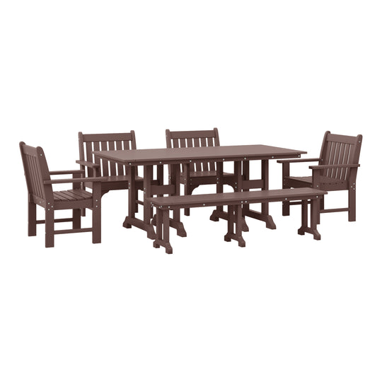 Malibu 6-Piece HDPE Outdoor Rectangle Dining Patio Table and Chairs Set