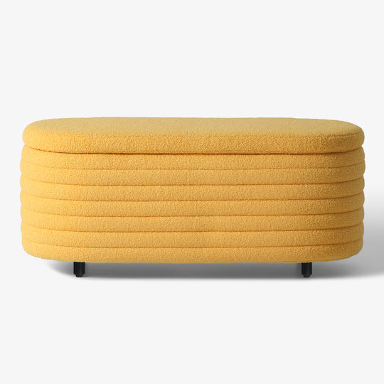 Alexandria 42" Wide Mid-Century Modern Upholstered Teddy Sherpa Tufted Oval Storage Ottoman Bench