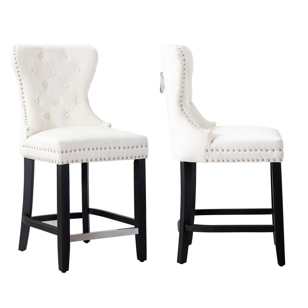 Wordford 24" Tufted Velvet Counter Stool (Set of 2), Black