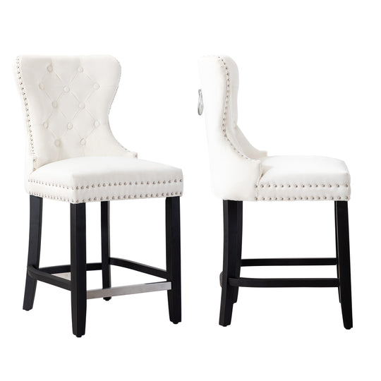 Wordford 24" Tufted Velvet Counter Stool (Set of 2), Black