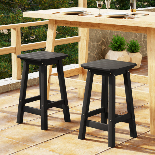 Malibu 24" HDPE Outdoor Patio Square Counter Height Bar Stool (Set of 2)