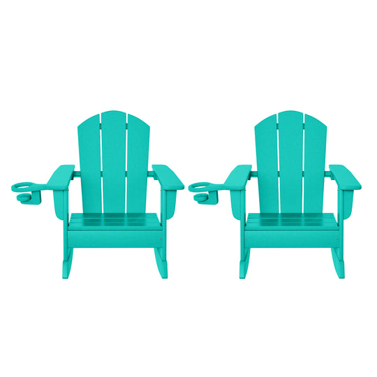 Malibu Outdoor HDPE Plastic Preschool Toddler Classic Adirondack Rocking Chairs (Set of 2)