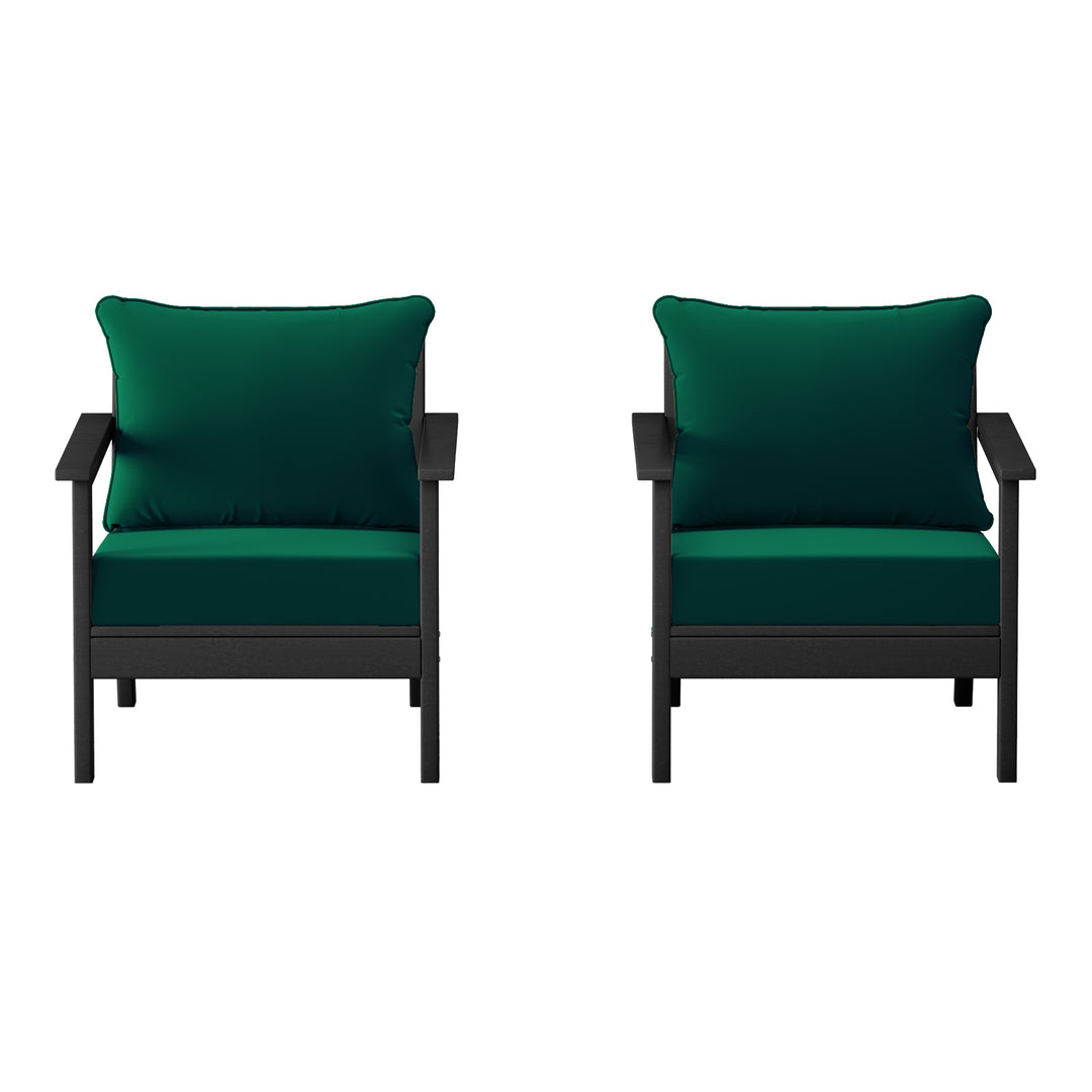 Avalon Outdoor Modern HDPE Patio Club Chairs with Deep Seat Cushions (Set of 2)