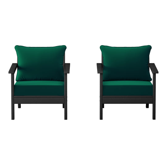 Avalon Outdoor Modern HDPE Patio Club Chairs with Deep Seat Cushions (Set of 2)