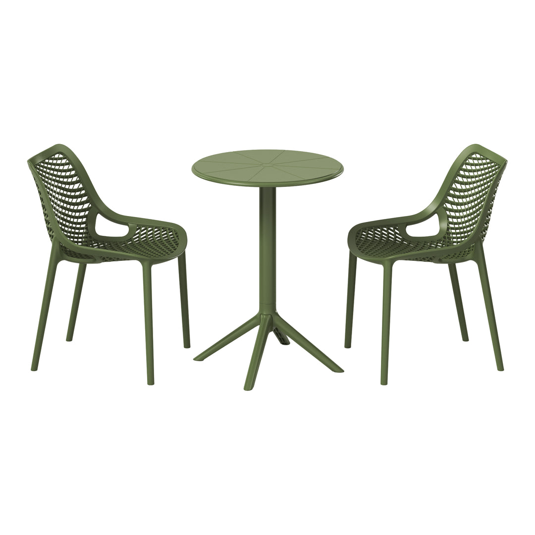 Playa 3-Piece Outdoor Resin Patio Bistro Set with Stackable Patio Dining Side Chairs