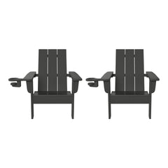 Ashore Kids Outdoor HDPE Plastic Modern Adirondack Patio Chairs with Cup Holders (Set of 2)