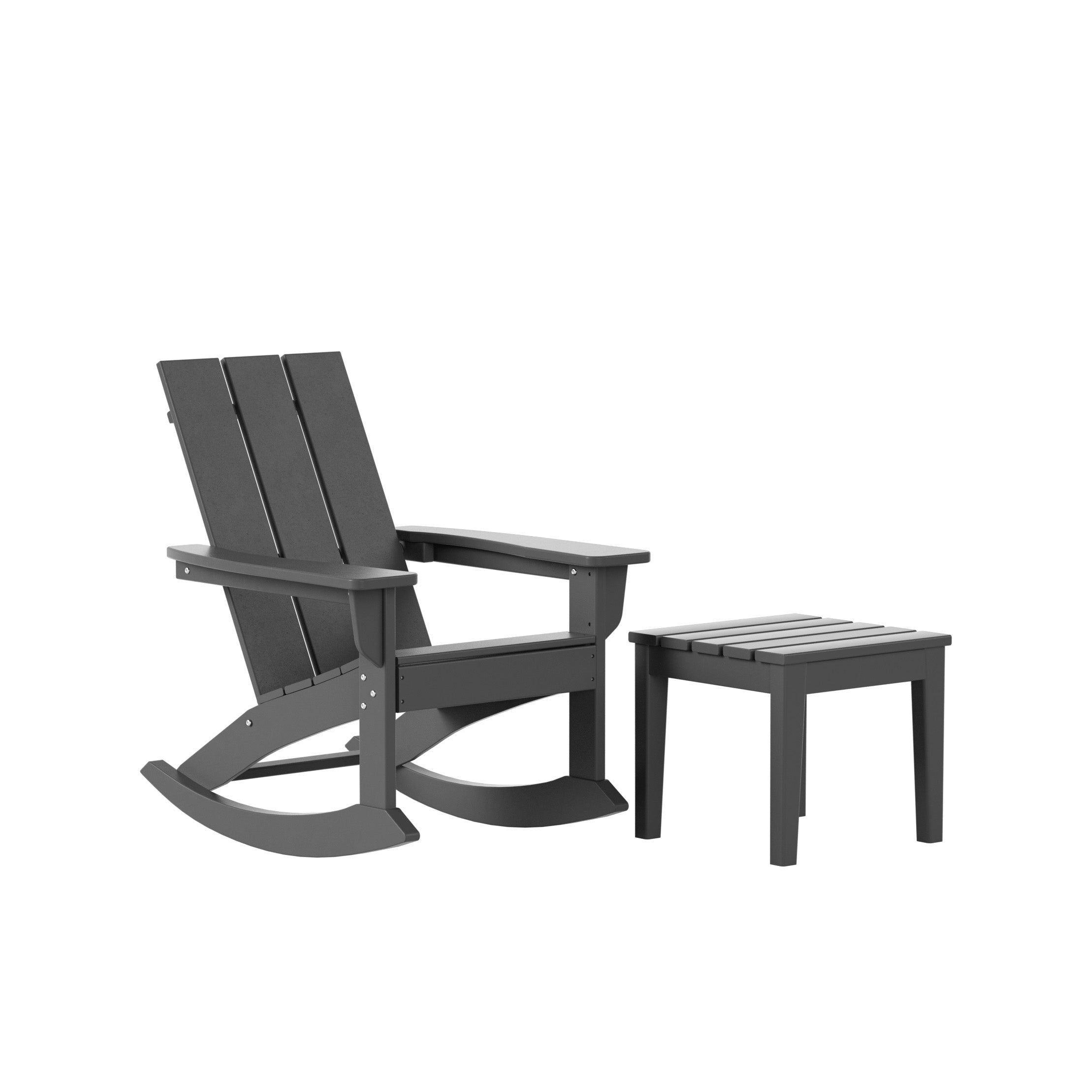 Ashore 2-Pieces Set Modern Plastic Outdoor Rocking Chair with Square Side Table