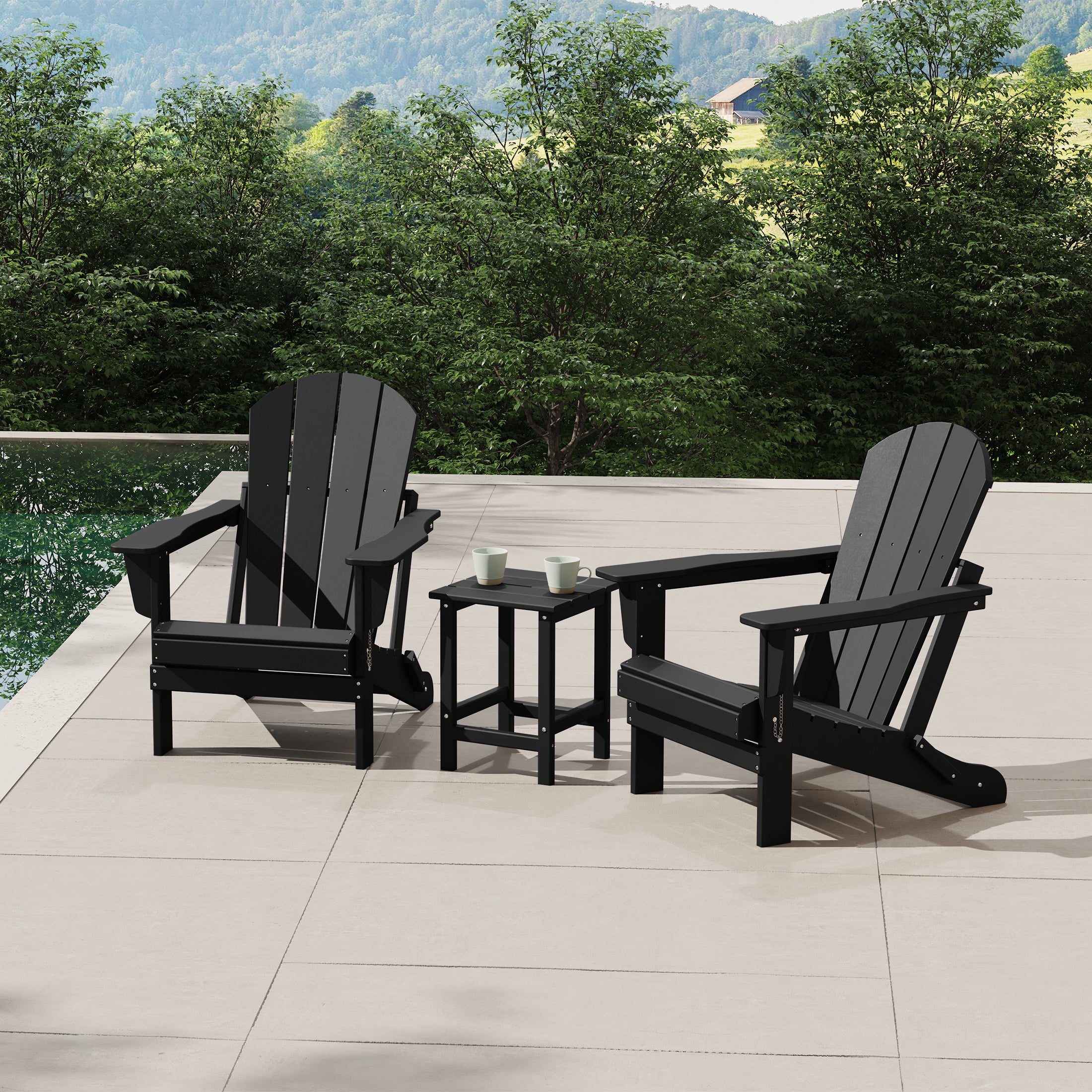 Malibu 3-Piece set Outdoor / Patio Poly Adirondack chair set with a side table ( 2 seater )