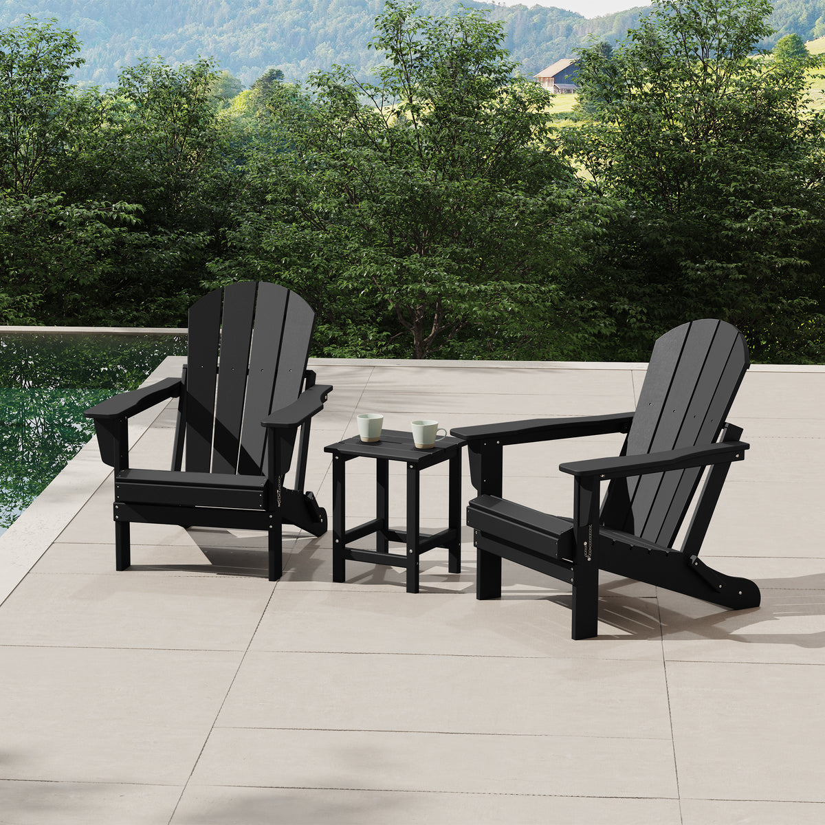 Malibu Adirondack chair set with side table in Black styled outdoors