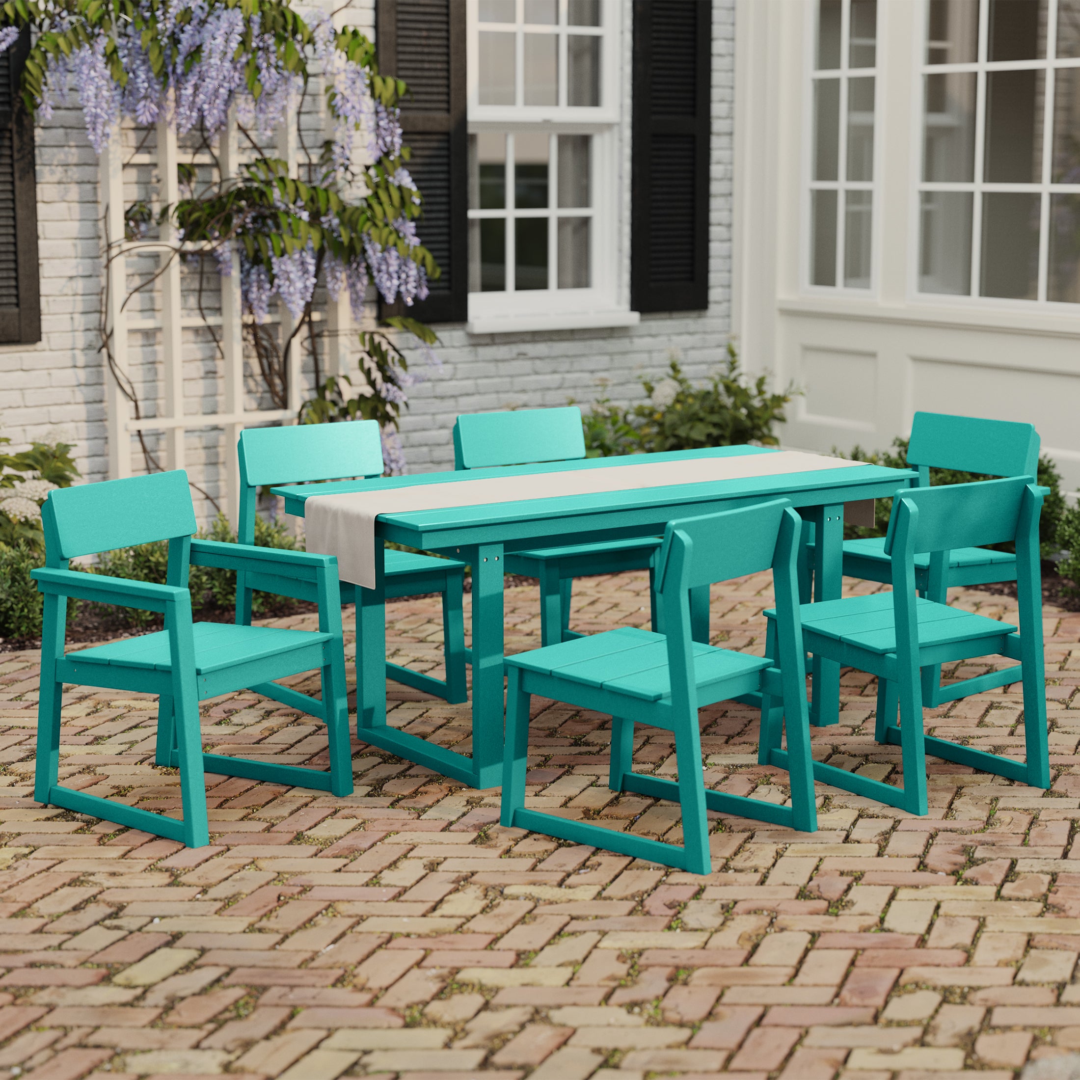 Paloma 7-Piece Modern HDPE Outdoor Patio Dining Table Set With Umbrella Hole