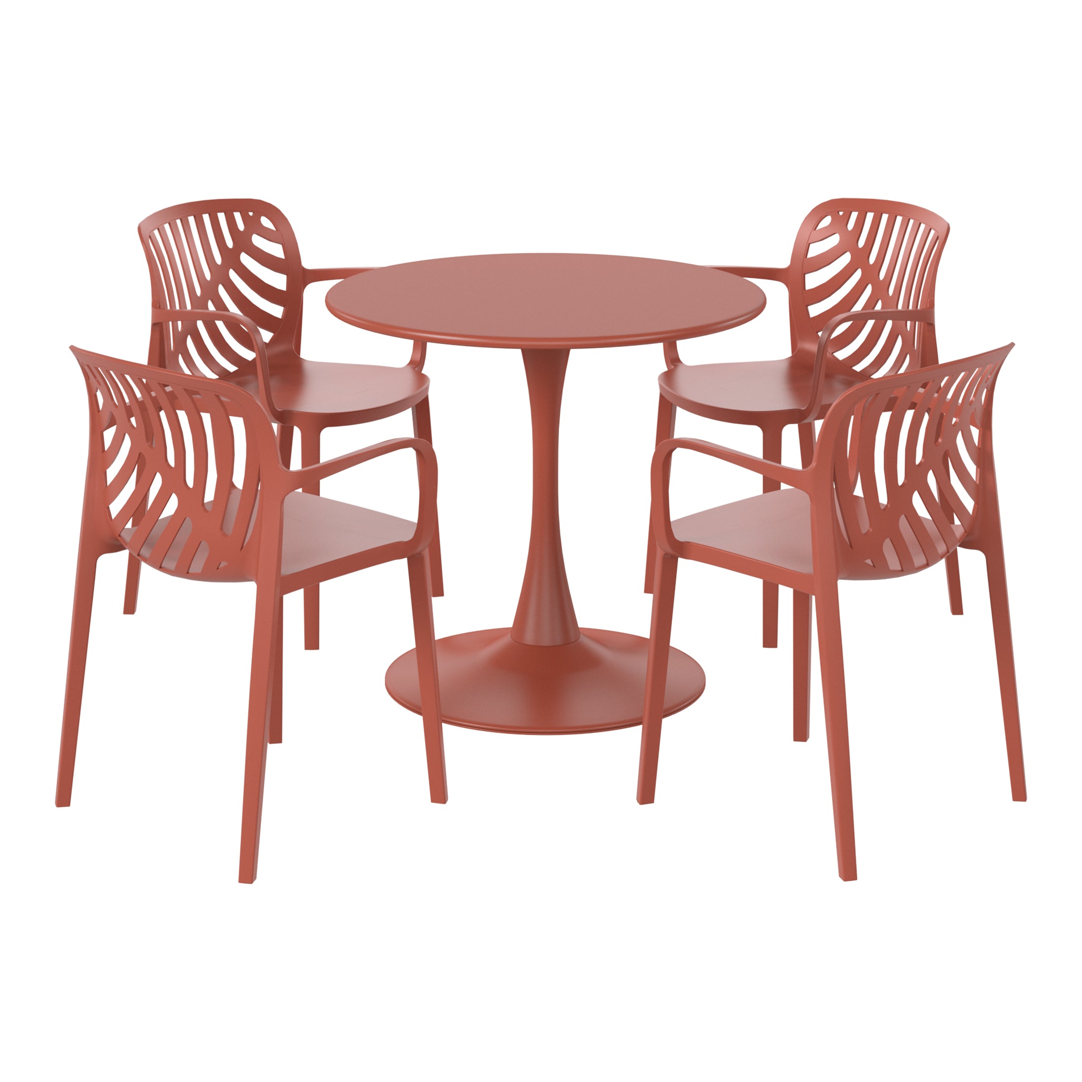 Playa 5-Piece Outdoor Indoor Metal Patio Dining Table Set With Stackable Patio Arm Chairs