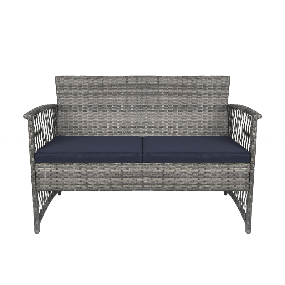 Melvi 4-Piece Outdoor Patio Wicker Conversation Set, Gray