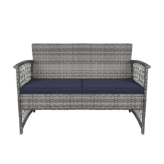 Melvi 4-Piece Outdoor Patio Wicker Conversation Set, Gray