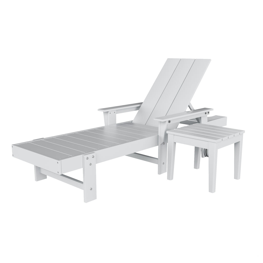 Ashore Modern Reclining Chaise Lounge with Side Table 2-Piece Set