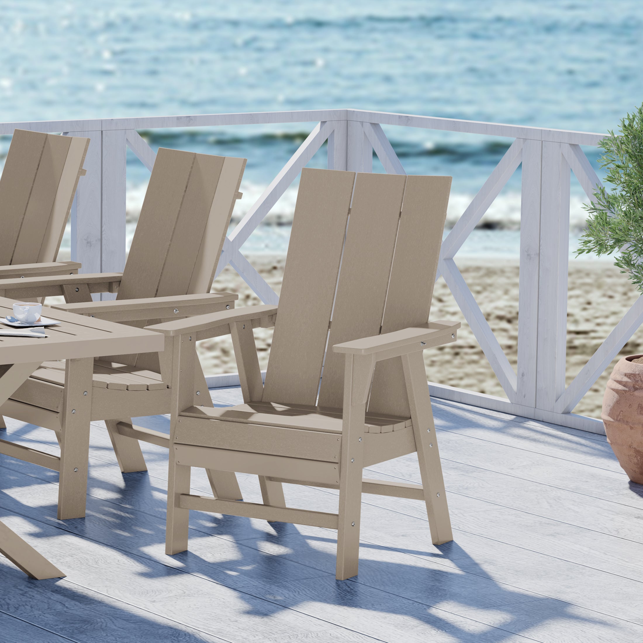 Ashore Outdoor Patio HDPE Plastic Modern Adirondack Dining Chair