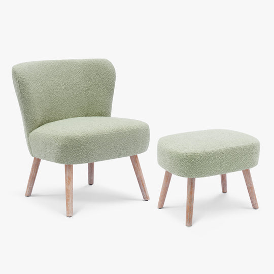 Genevieve Mid-Century Boucle Accent Chair with Ottoman Foot Stool Set