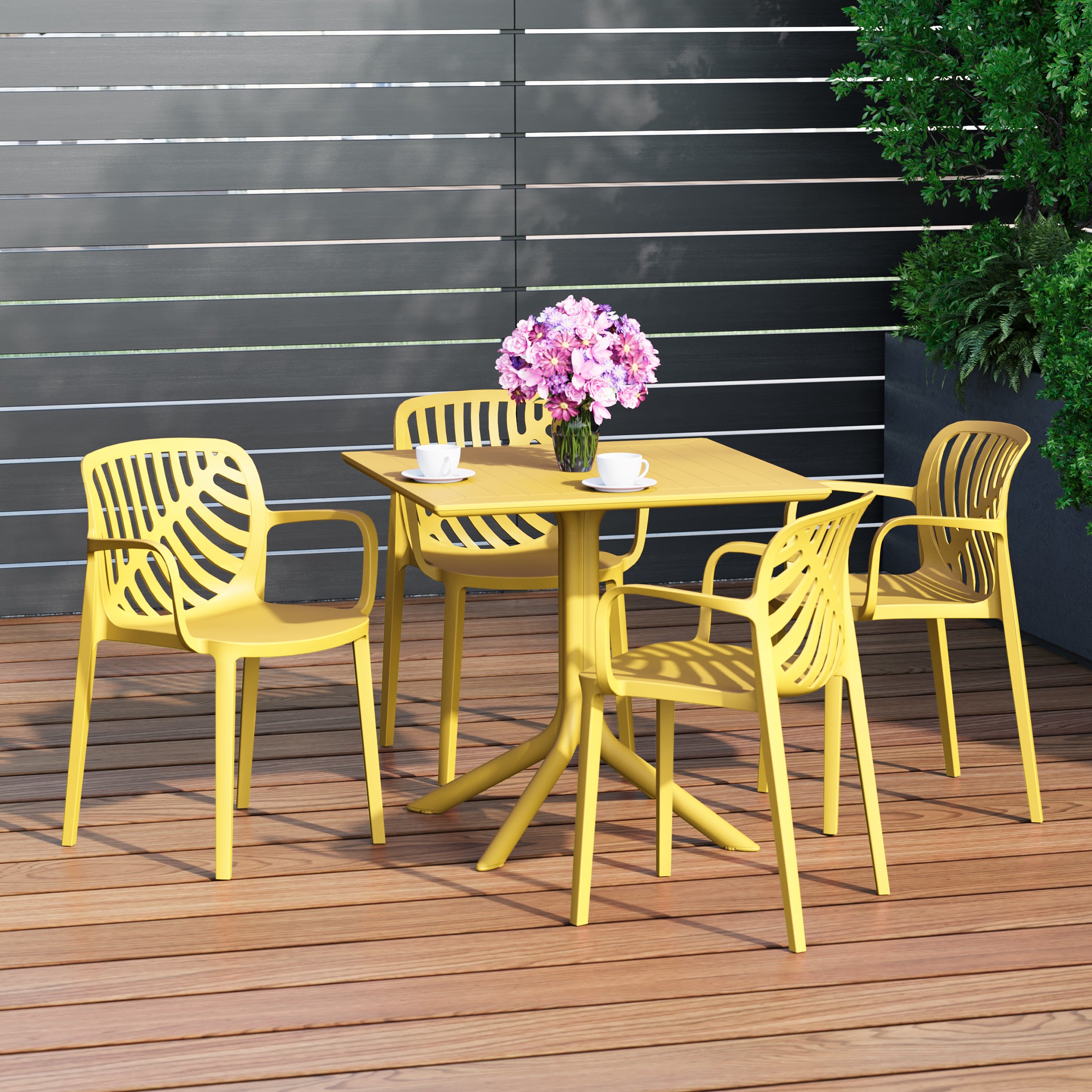 Playa 5-Piece Outdoor Square Patio Dining Table Set with Stackable Patio Dining Chairs
