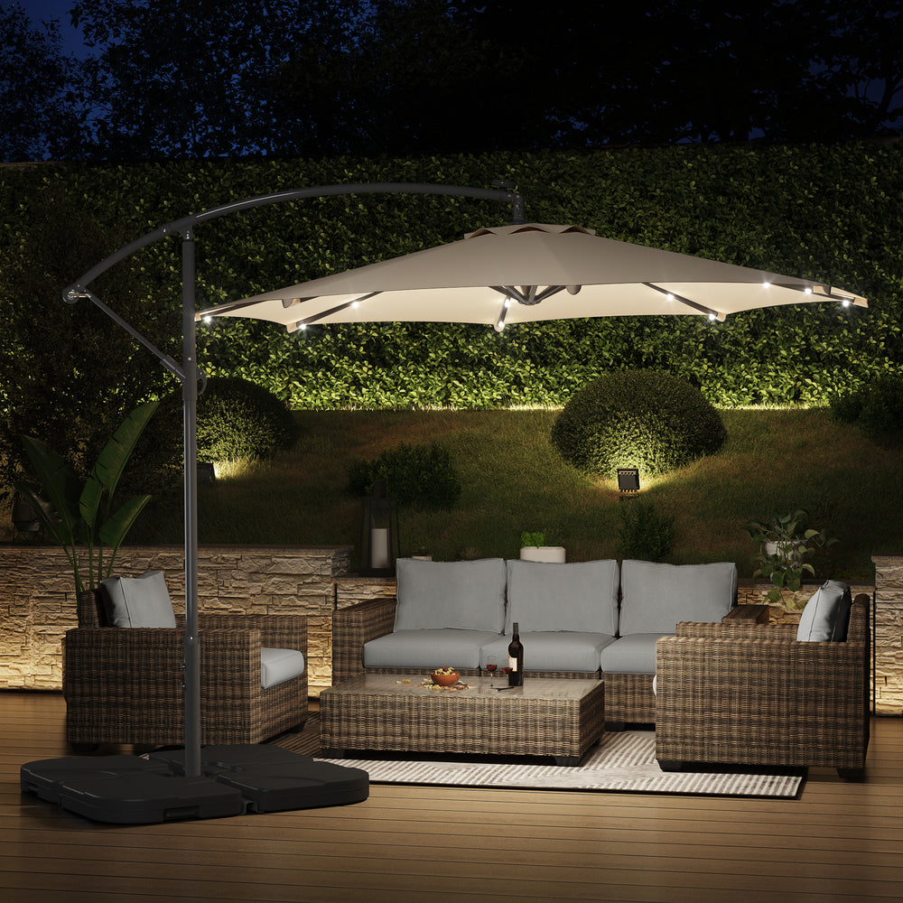 Albert 10 ft. Outdoor / Paito Cantilever Hanging Umbrella with Solar Power LED lights and 50 lbs concrete weight base kit