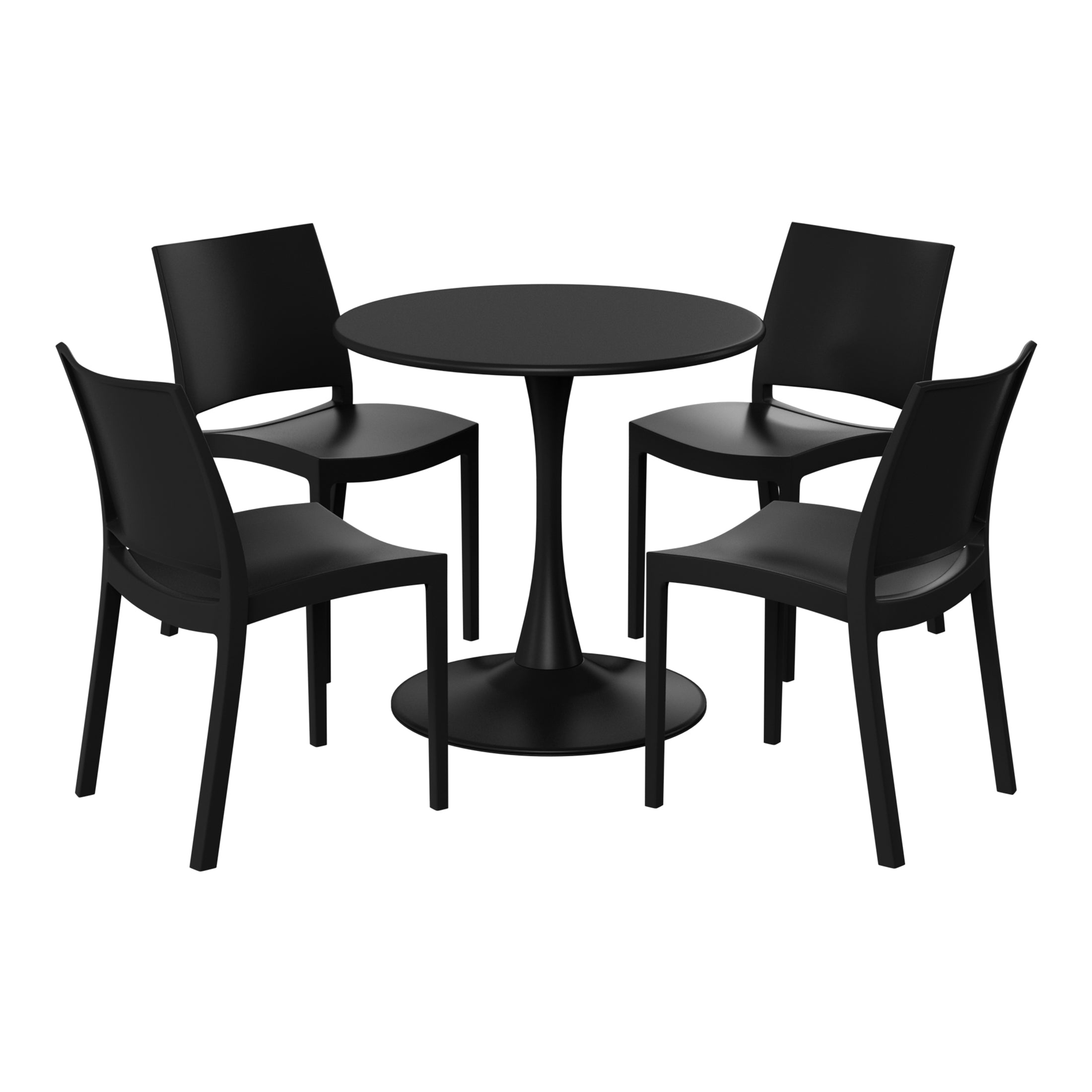 Playa 5-Piece Indoor Outdoor Round Metal Patio Dining Table Set With Stackable Patio Dining Side Chairs
