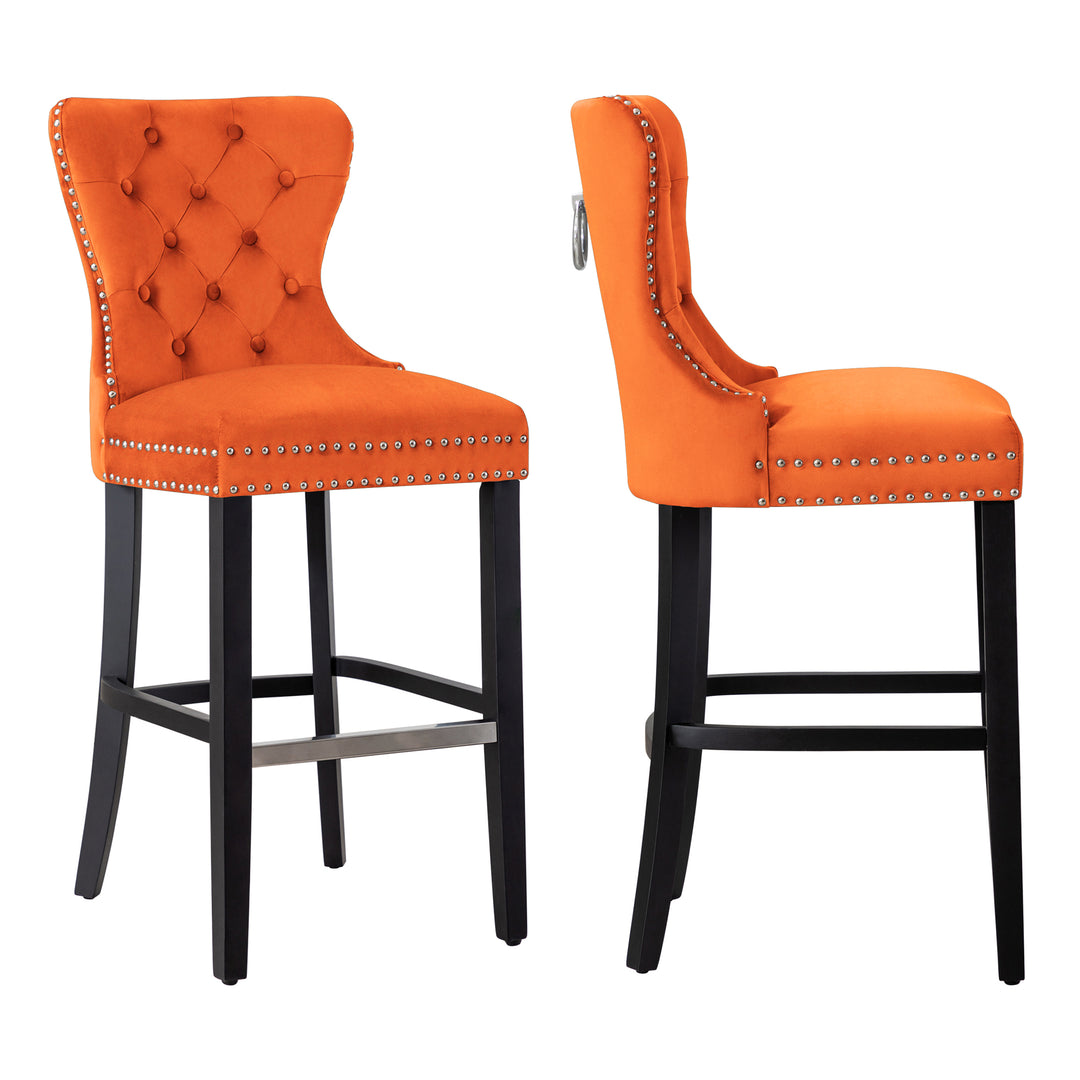 Wordford 29" Tufted Velvet Bar Stool (Set of 2), Black