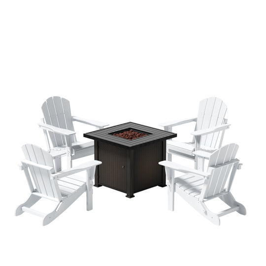 Malibu Modern Folding Poly Adirondack Chair With Square Fire Pit Table Set