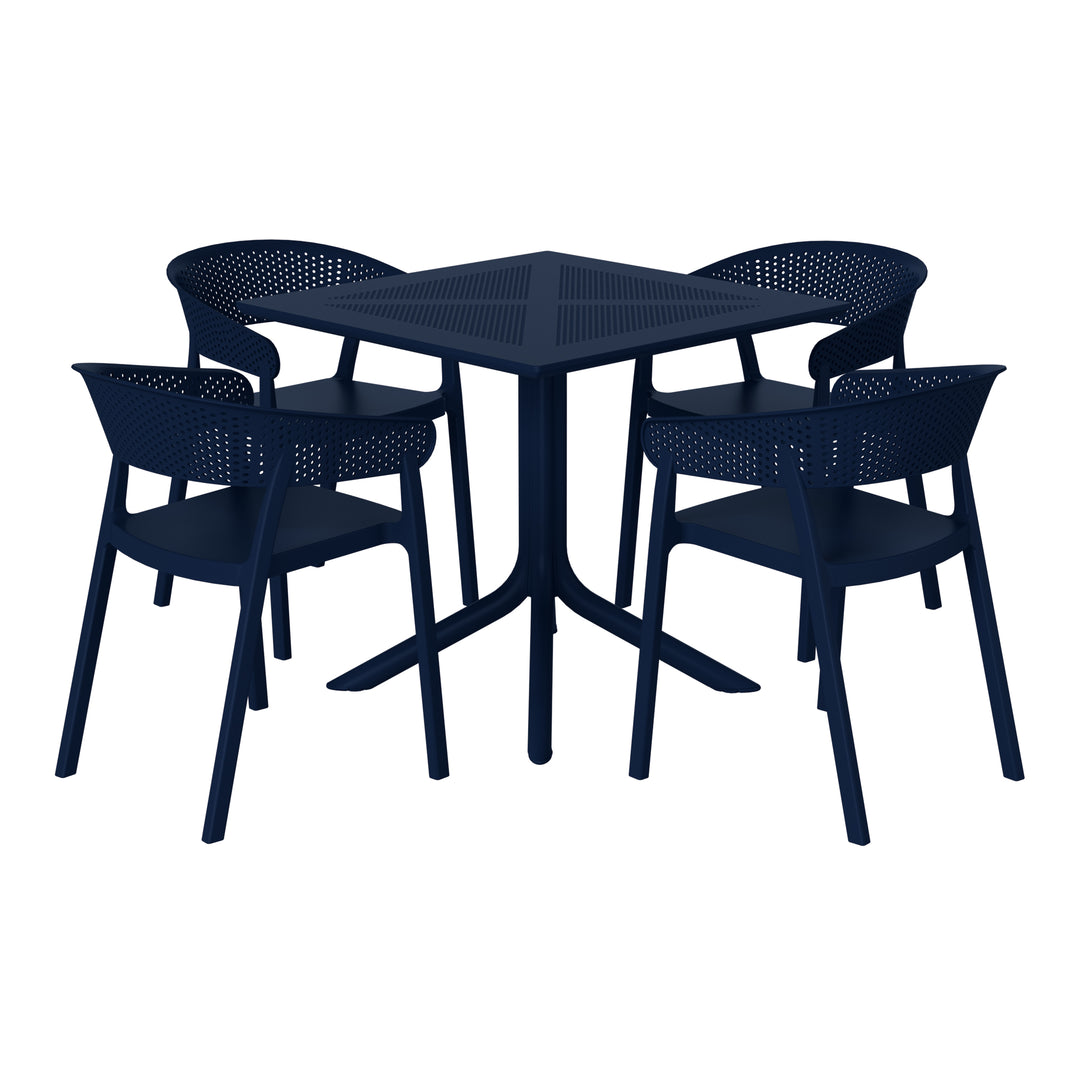 Playa 5-Piece Modern Patio Square Dining Table Set with Stackable Patio Dining Chairs