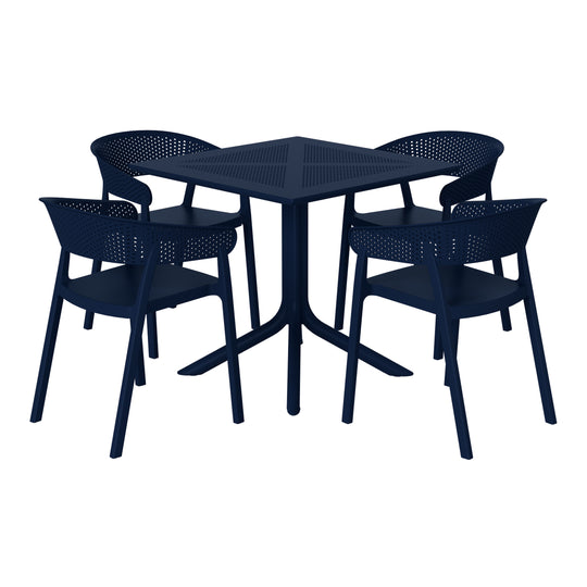 Playa 5-Piece Modern Patio Square Dining Table Set with Stackable Patio Dining Chairs