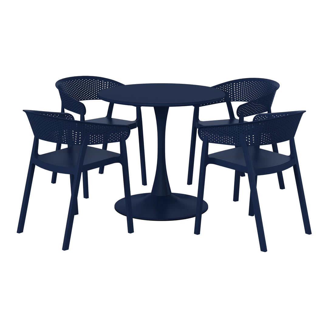 Playa 5-Piece Indoor Outdoor Metal Patio Dining Table Set With Stackable Patio Chairs