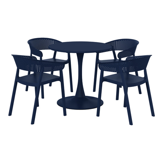 Playa 5-Piece Indoor Outdoor Metal Patio Dining Table Set With Stackable Patio Chairs
