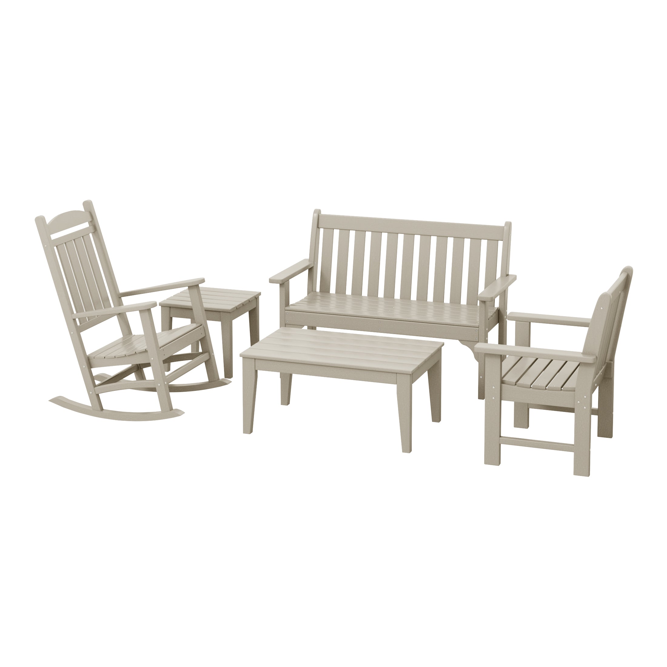 Malibu 5-Piece HDPE Outdoor Patio Furniture Couch and Rocking Chair Set