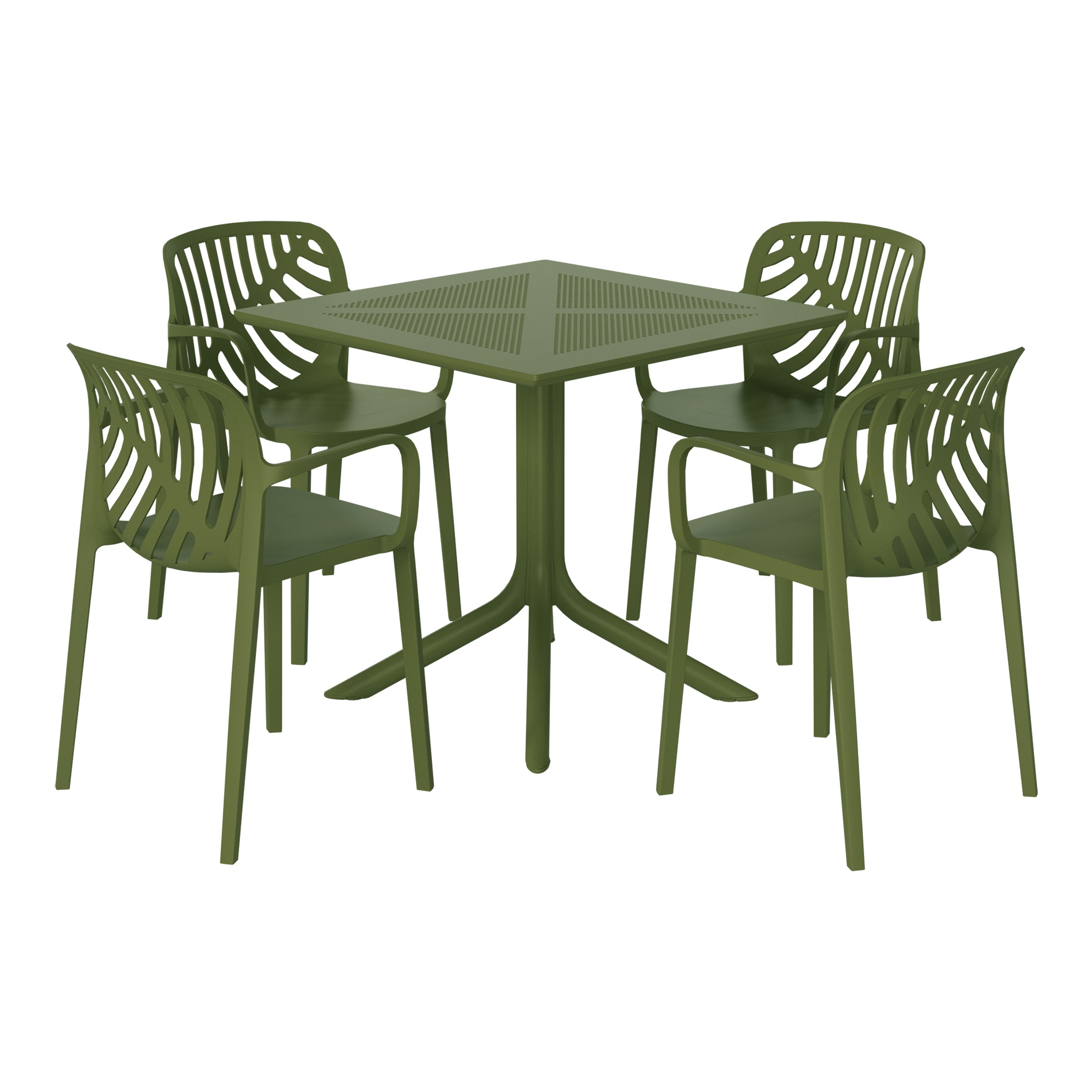 Playa 5-Piece Outdoor Resin Square Patio Dining Table Set with Modern Stackable Patio Dining Chairs