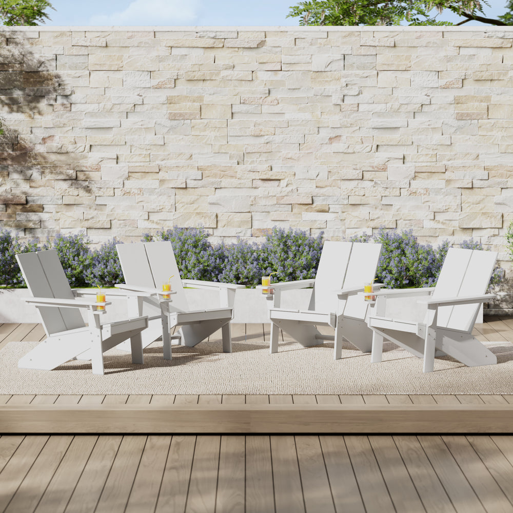 Riviera Outdoor HDPE Modern Adirondack Chair with Cup Holder (Set of 4)