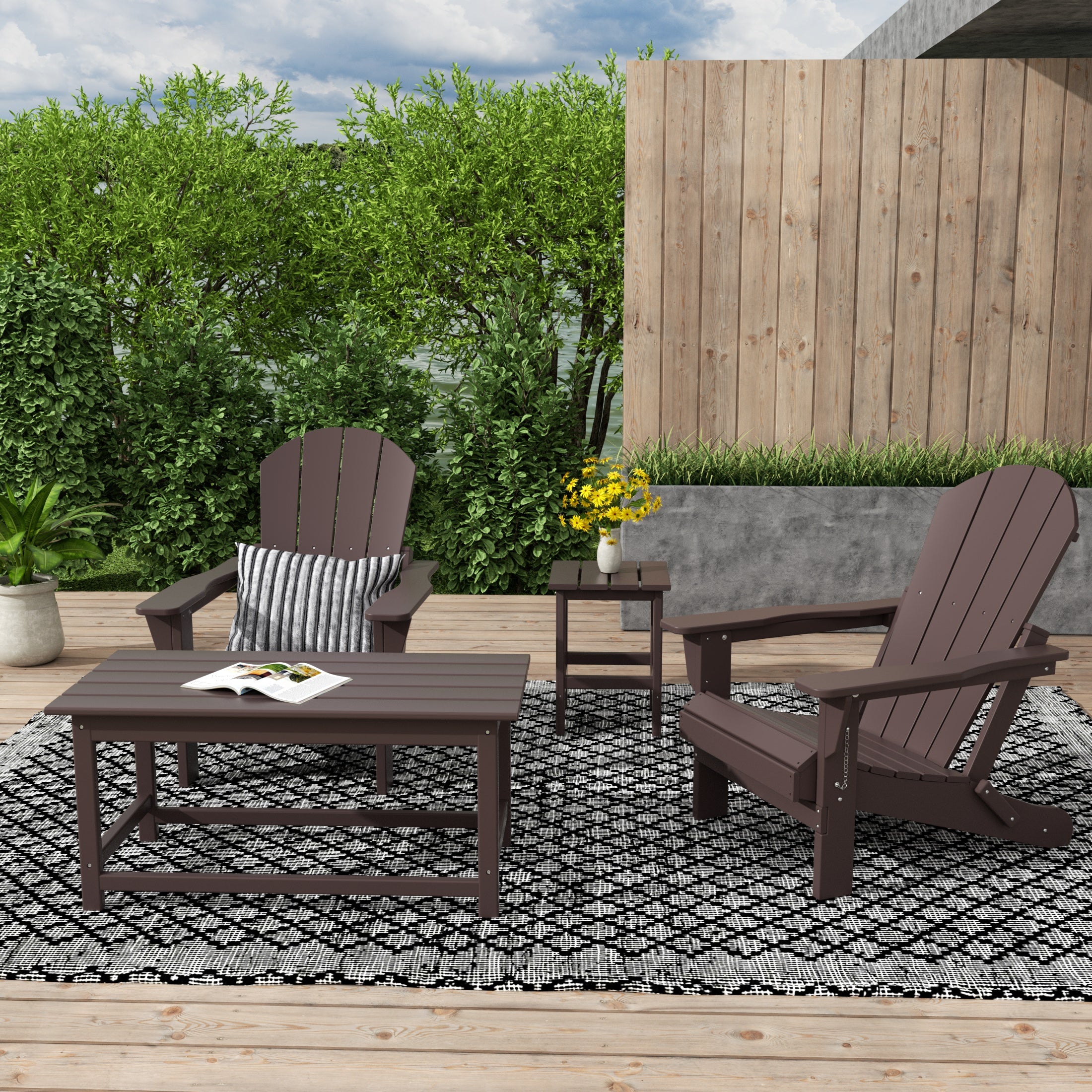 Malibu 4-Piece set Outdoor / Patio Poly Adirondack chairs with a Coffee and a side table ( 2 seater )