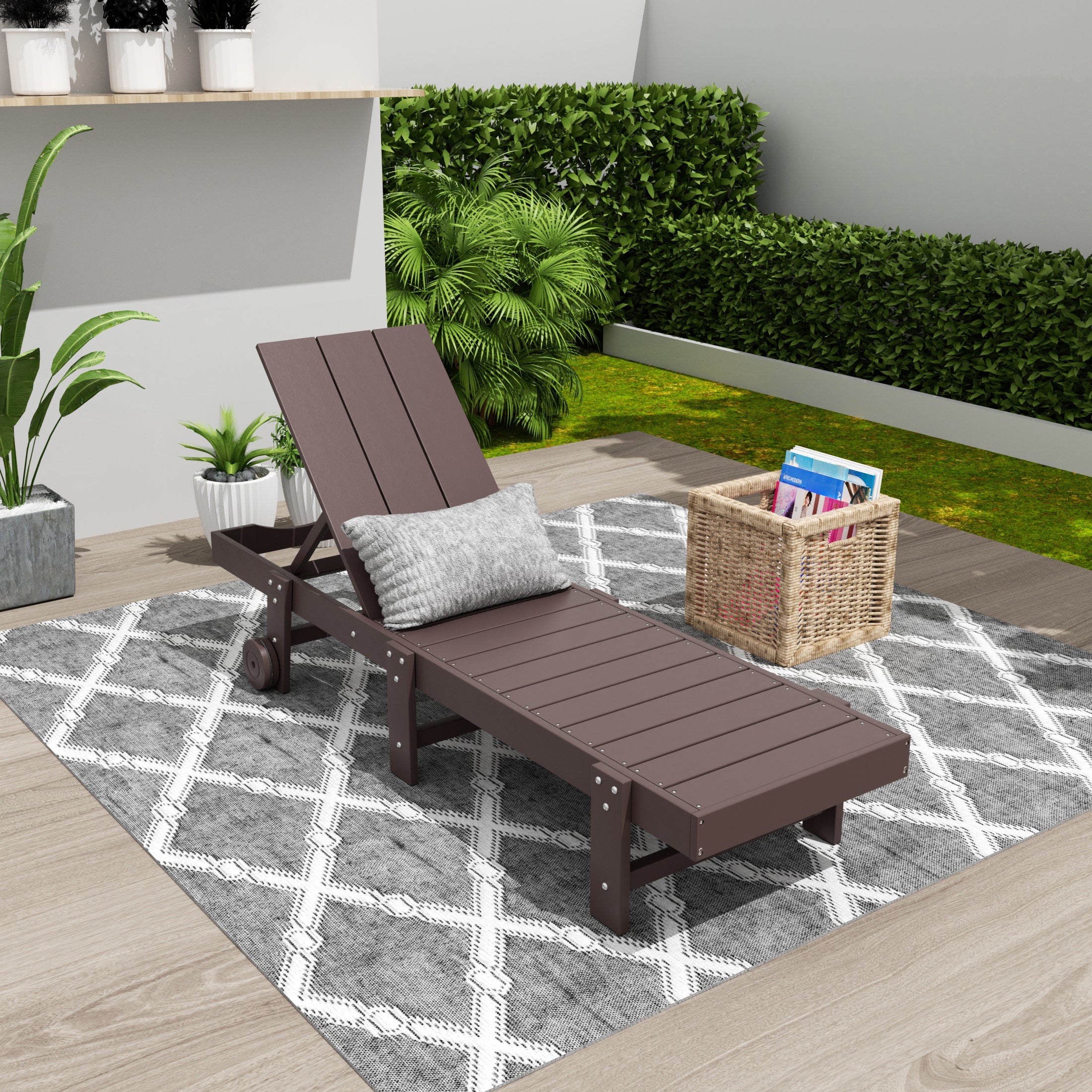 Ashore Modern Poly Reclining Chaise Lounge With Wheels