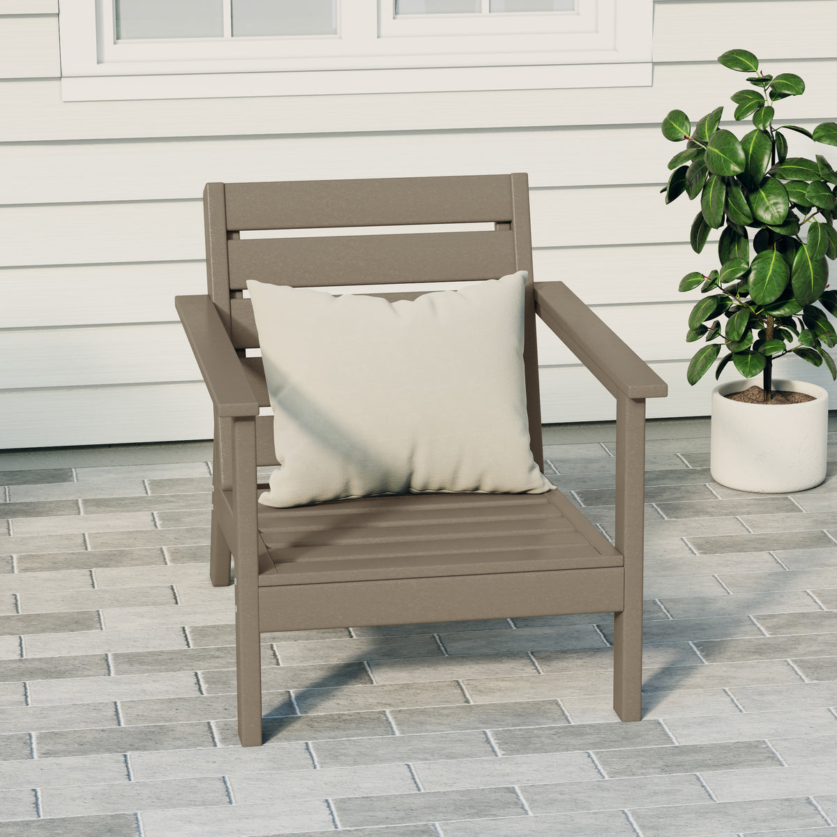 Avalon deep seating armchair in Weathered Wood styled outdoors