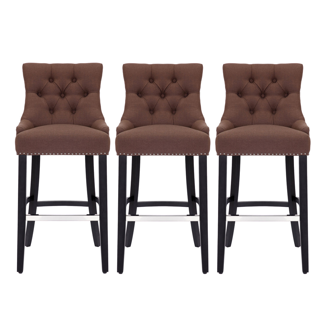 Hayes 29" Upholstered Tufted Wood Bar Stool (Set of 3), Black