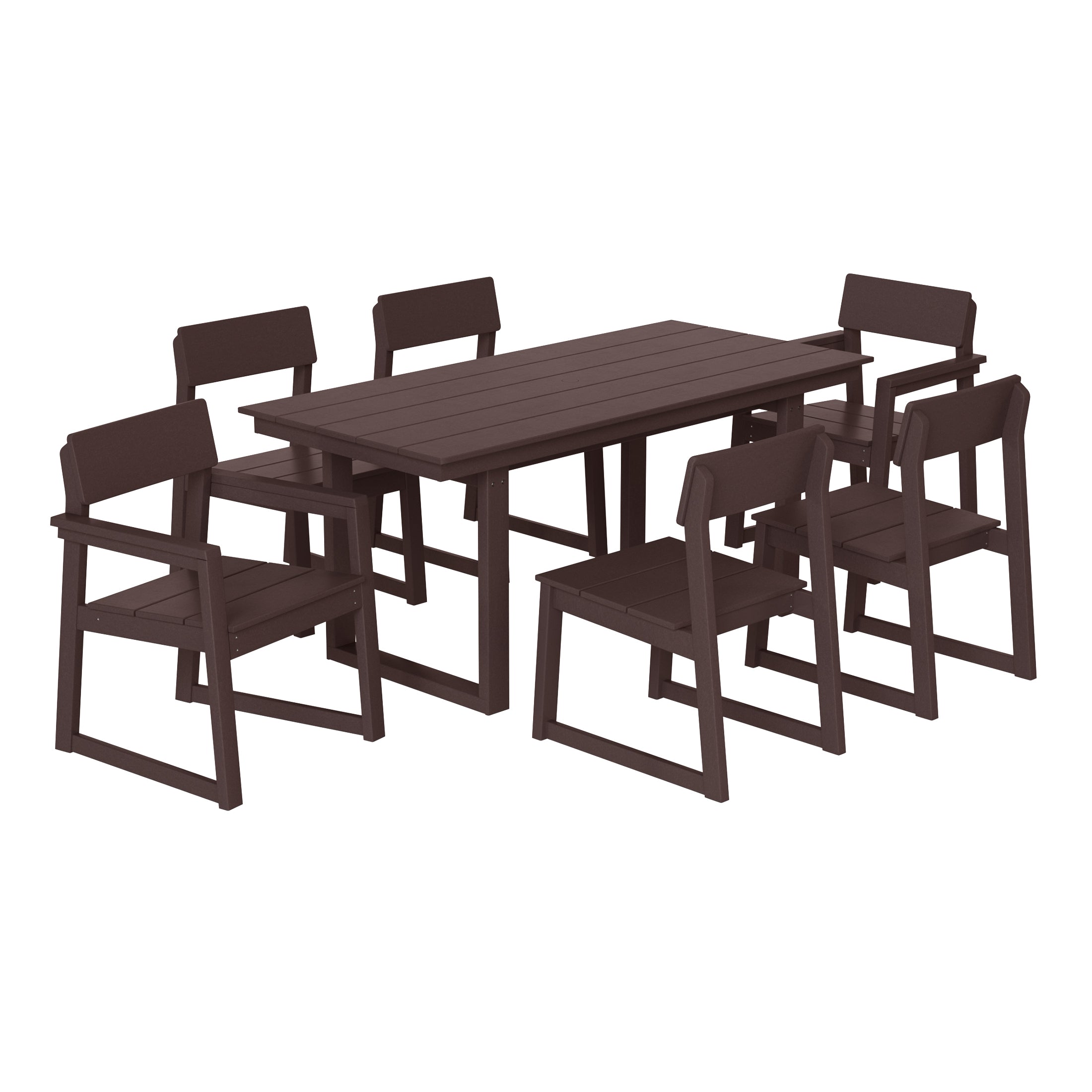 Paloma 7-Piece Modern HDPE Outdoor Patio Dining Table Set With Umbrella Hole