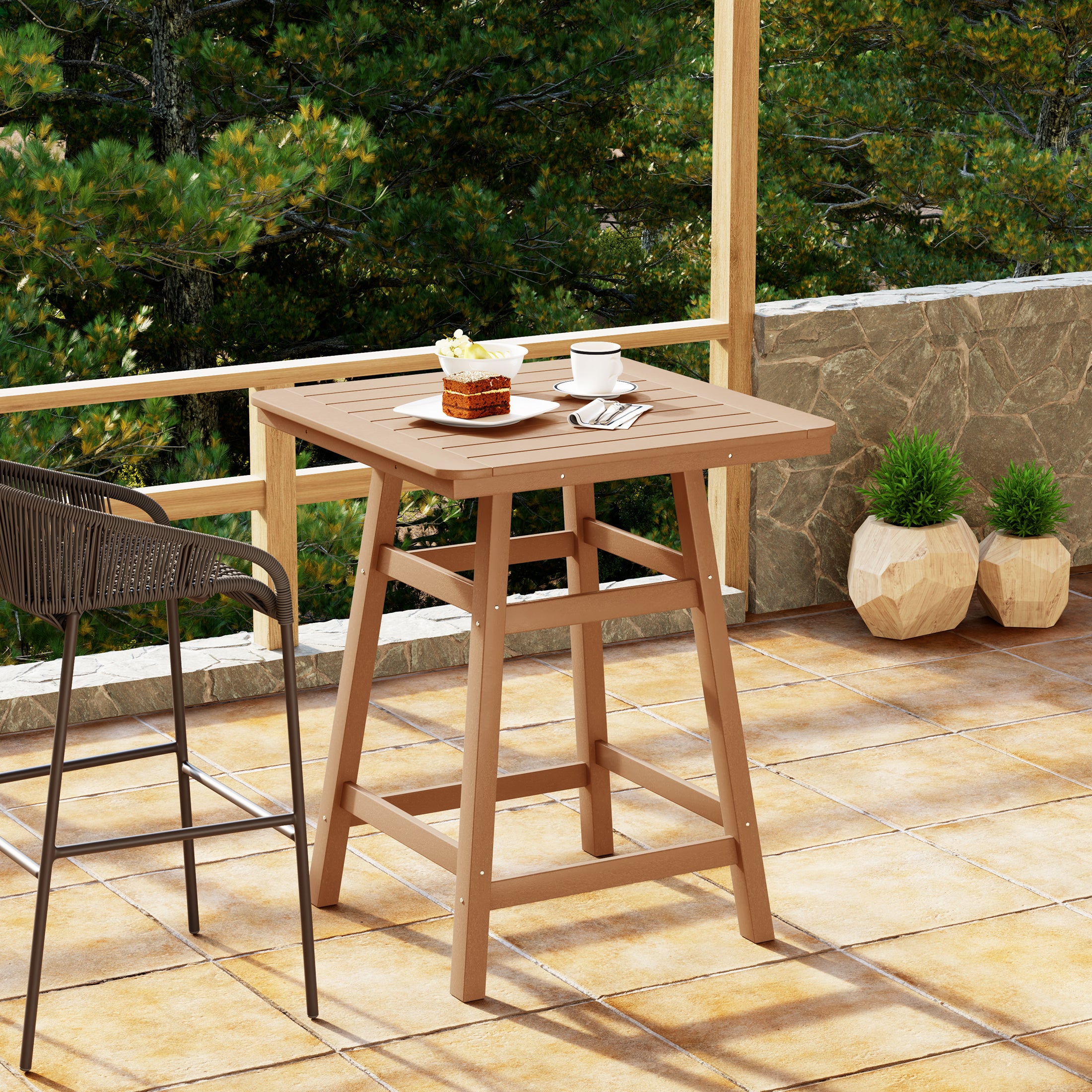 Malibu 30" Square Outdoor Patio Counter High Bistro Bar Table With Umbrella Hole